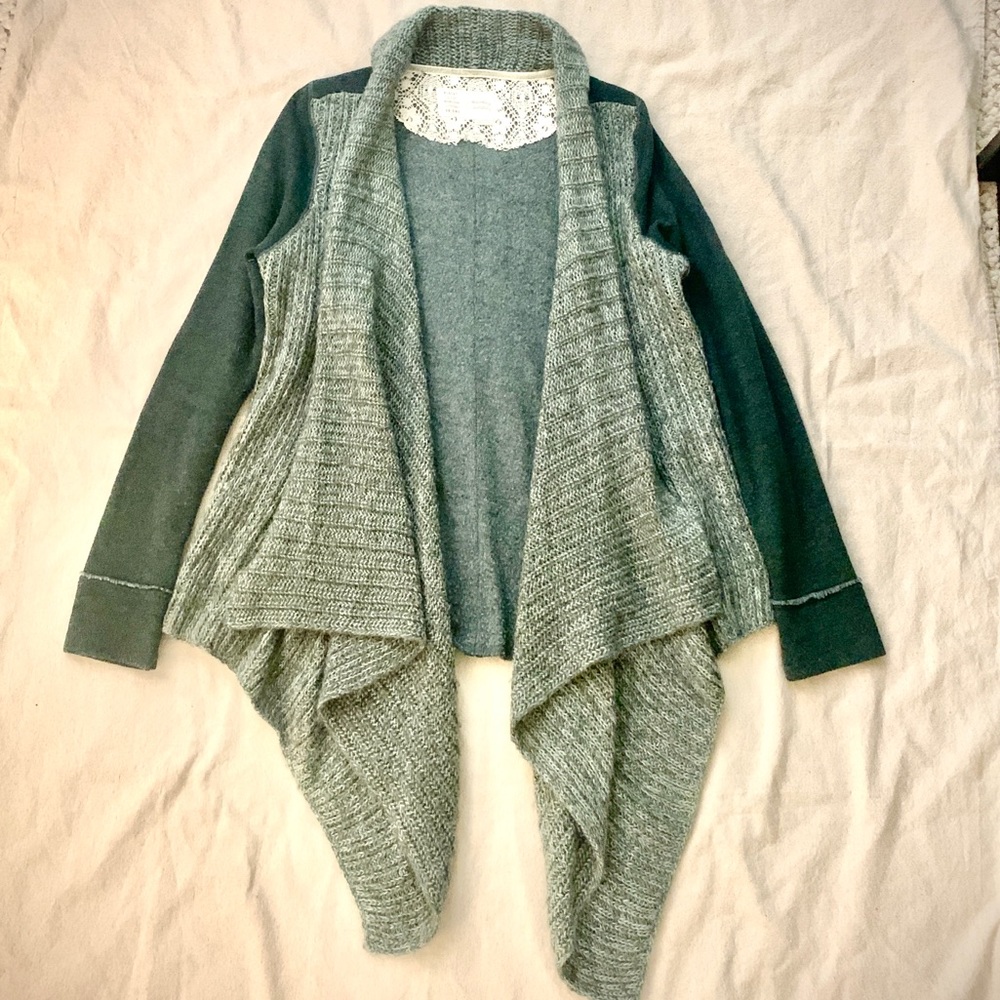 Anthropologie Casado Green Saturday Sunday chunky knit shawl cardigan sweater